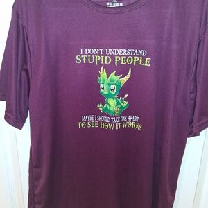 Purple T-Shirt with Green Dragon, Stupid People Size XL